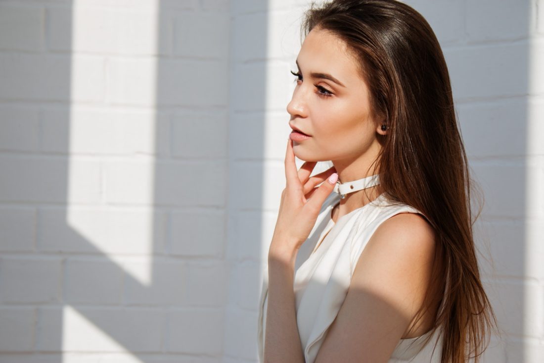 Woman with Straight Shiny Brown Hair